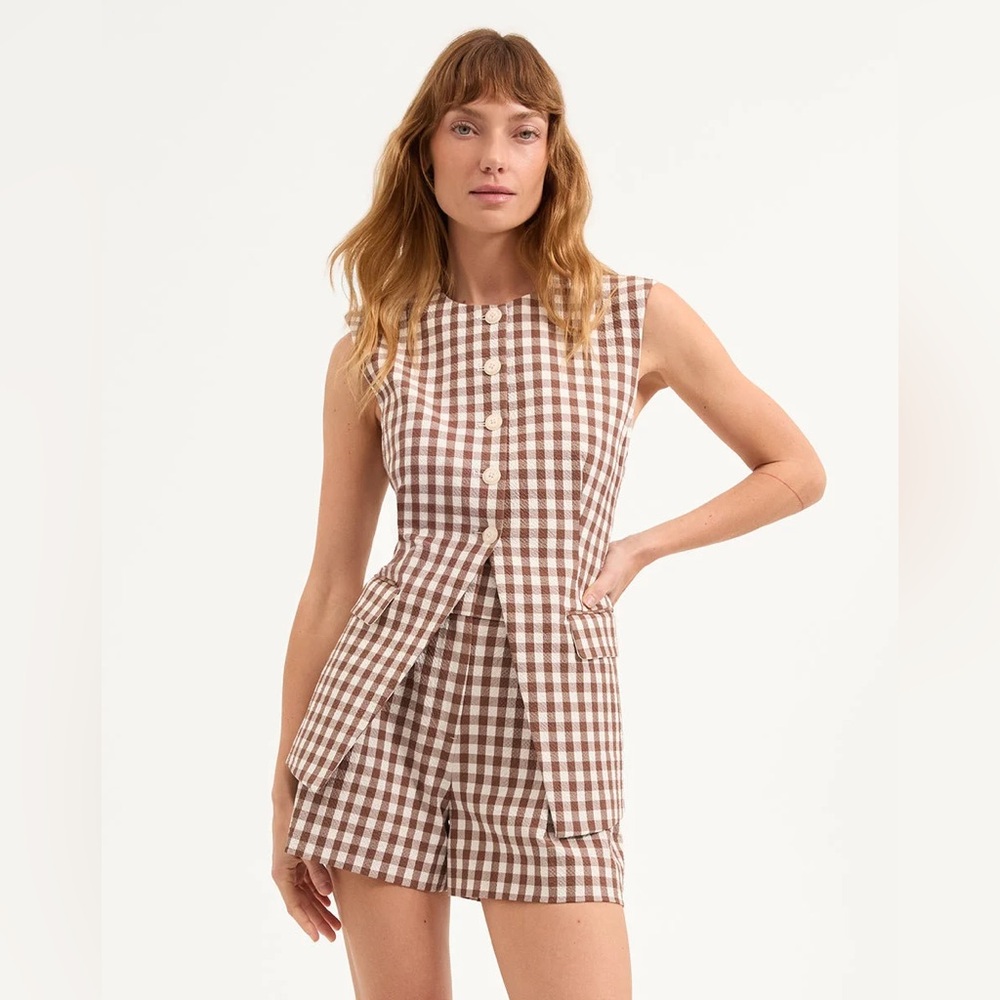 NWT $548 Veronica Beard Lois Gingham Tailored Vest